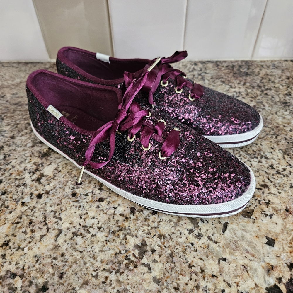Kate Spade X Keds Burgundy Glitter Sneakers